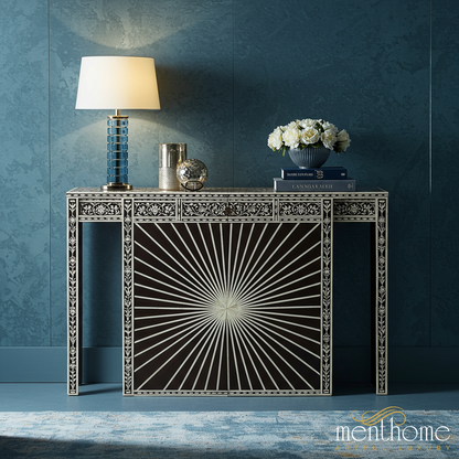 Decorative Sunburst Console Table with Inlay Detailing | Luxury Handmade Console