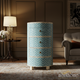 Blue Chevron Pattern Round Chest of Drawers | Luxury Handmade Chest of Drawer