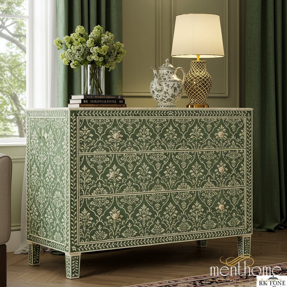 slim fit dress slacks Green Floral Patterned Chest Of Drawers | Luxury Handmade Dresser