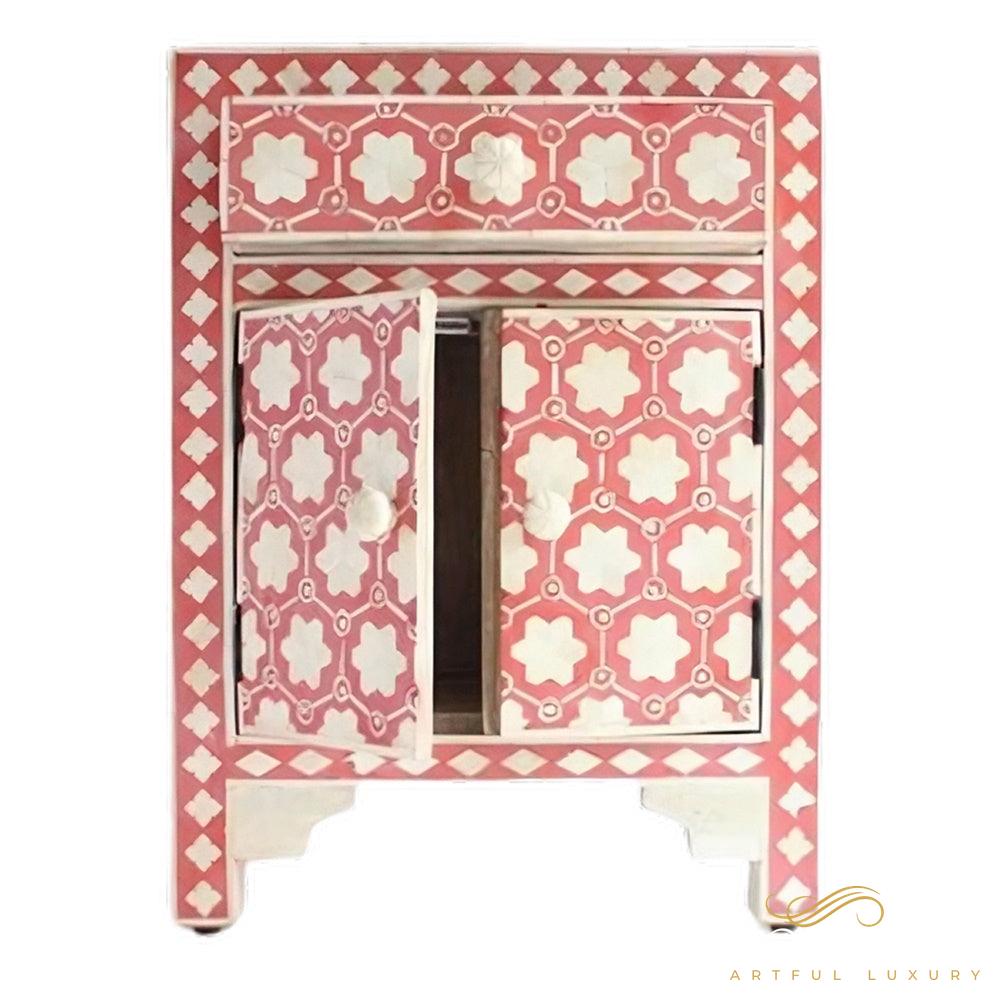 Bubblegum Pink Mother of Pearl Bedside Table | Luxury Handmade Bedside Table