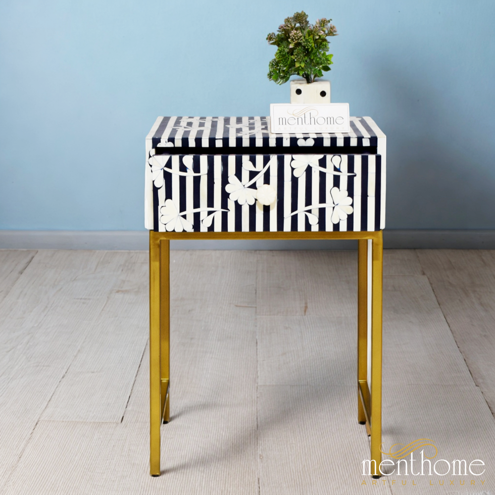 Black 5 drawers Bone Inlay Floral office desk | Luxury Handmade Desk