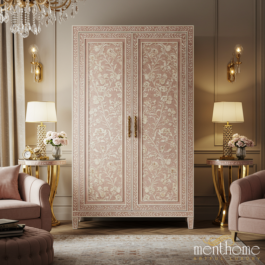 Elegant Floral Pattern Pink Wardrobe | Luxury Handmade Wardrobe