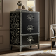 Black Floral Inlay Wooden Cabinet | Luxury Handmade Tallboy