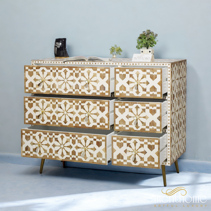 Moroccan wooden Inlay 6 drawers dresser | Luxury Handmade Dresser