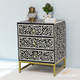 3-drawers Sunflower pattern Nightstand with Brass leg | Luxury Handmade Bedside Table