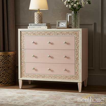 pink white dresser Pink and White Decorative 3-Drawer Chest | Luxury Handmade Dresser