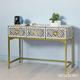 Black 3-Drawer Optical Pattern Bone Inlay Desk with Brass Leg | Luxury Handmade Desk