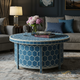 Blue Hexagonal Pattern Round Coffee Table | Luxury Handmade Coffee Table