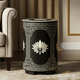 Elegant Black and White Inlaid Stool | Luxury Handmade Side Table
