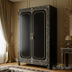 Elegant Black Wooden Wardrobe with Intricate White Floral Inlay | Luxury Handmade Wardrobe