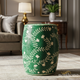 Decorative Green Floral Pattern Ceramic Stool | Luxury Handmade Stool