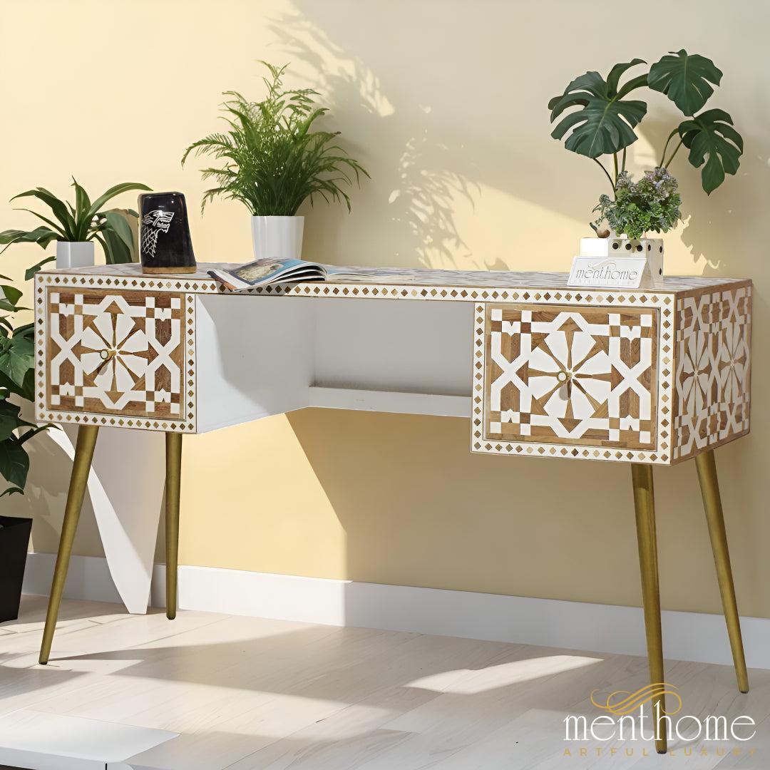 Wooden Inlay 2 Drawers Moroccan pattern desk | Luxury Handmade Desk