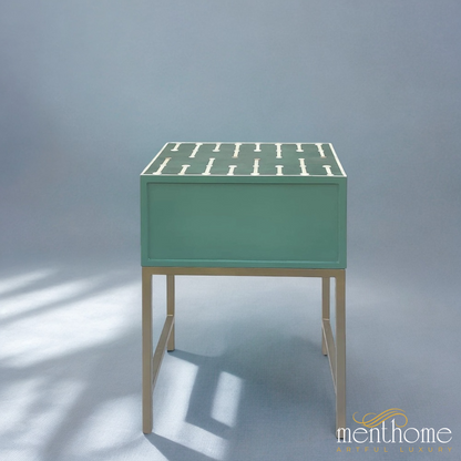 Antique Dotted Bedside Table Indian Handmade Bone Inlay | Luxury Handmade Bedside Table