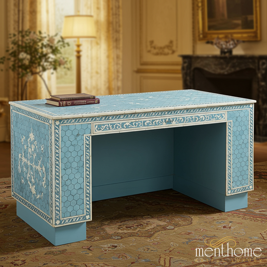 Vintage Blue Decorative Writing Desk | Luxury Handmade Desk