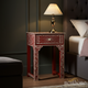 Handcrafted Red and White Inlay Wooden Bedside Table | Luxury Handmade Bedside Table