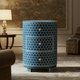 Blue Geometric Patterned Round Side Table with Drawers | Luxury Handmade Chest of Drawer