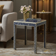 Handcrafted Bone Inlay Side Table with Navy Blue Floral Design | Luxury Handmade Side Table