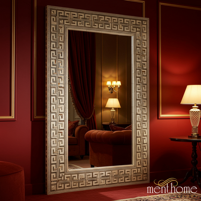 Large Ornate Greek Key Pattern Floor Mirror | Luxury Handmade Mirror