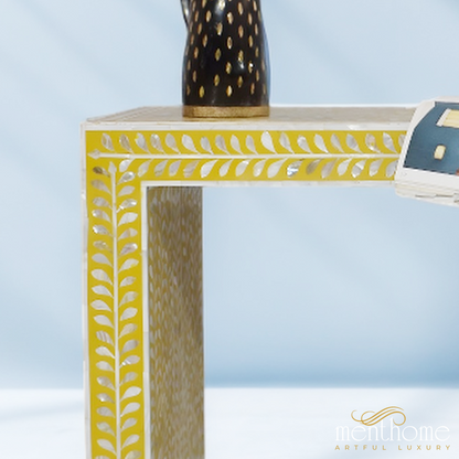 Yellow Console Table floral pattern Mother of Pearl | Luxury Handmade Console