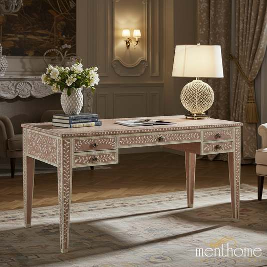 Elegant Hand-Painted Wooden Writing Desk | Luxury Handmade Desk