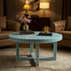 Elegant Blue and White Inlaid Round Coffee Table | Luxury Handmade Coffee Table