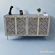 Black 4-Door Optical Pattern Bone Inlay Cabinet with Brass leg | Luxury Handmade Cabinet