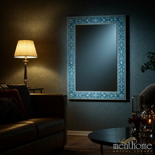 Elegant Blue Decorative Wall Mirror | Luxury Handmade Mirror