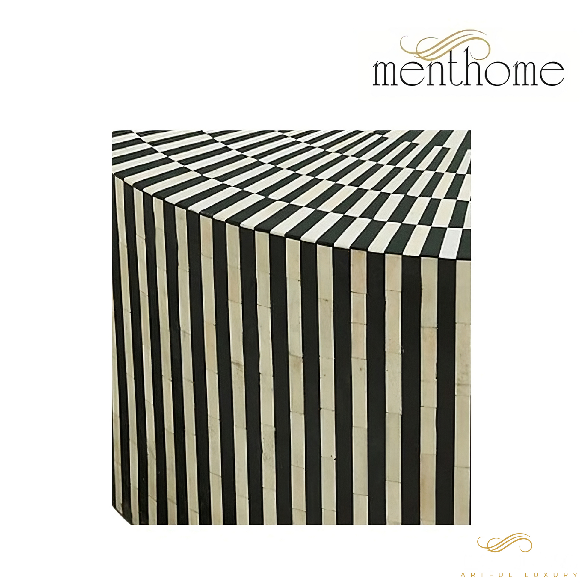 Bone Inlay Round Coffee Table White Bone geometric coffee table | Luxury Handmade Coffee Table
