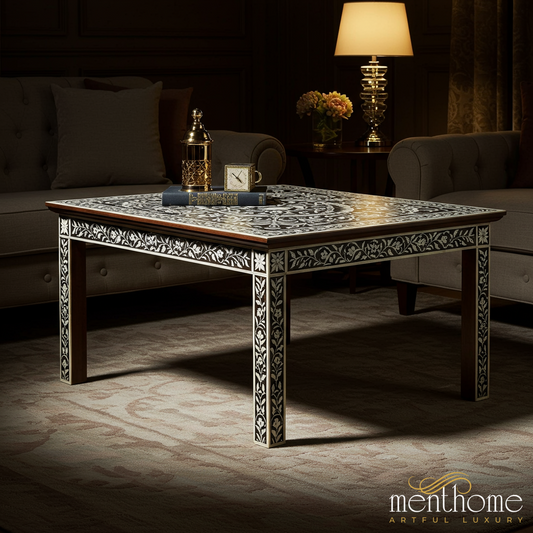 Elegant Inlaid Bone and Wood Coffee Table | Luxury Handmade Coffee Table