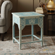 Blue Floral Inlay Side Table with Drawer | Luxury Handmade Side Table