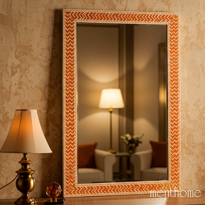 Decorative Orange Chevron Pattern Wall Mirror | Luxury Handmade Mirror