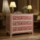 Handcrafted Red and White Floral Inlay Wooden Chest of Drawers | Luxury Handmade Chest of Drawer