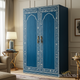 Blue Hand-Painted Floral Pattern Wooden Wardrobe | Luxury Handmade Wardrobe