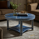 Decorative Blue Round Wooden Coffee Table with Hand-Painted Design | Luxury Handmade Coffee Table