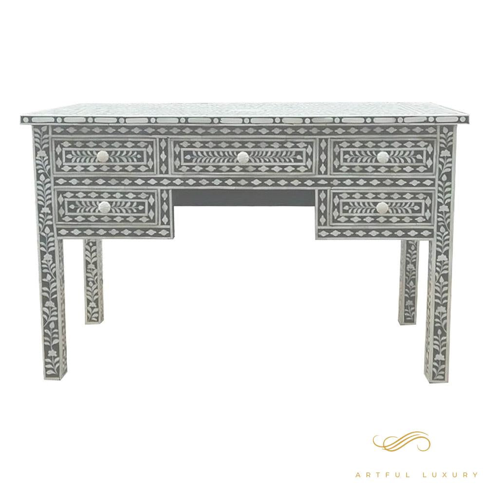 Bone Inlay desk | Handmade table | Brass leg | Ring Pattern | Luxury Handmade Desk