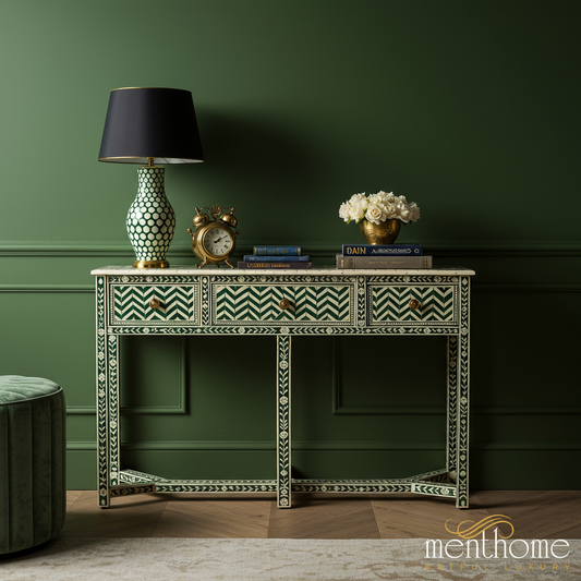 Handcrafted Bone Inlay Console Table | Luxury Handmade Console