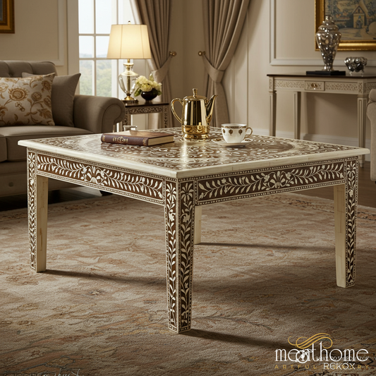 Handcrafted Inlaid Bone Coffee Table | Luxury Handmade Coffee Table