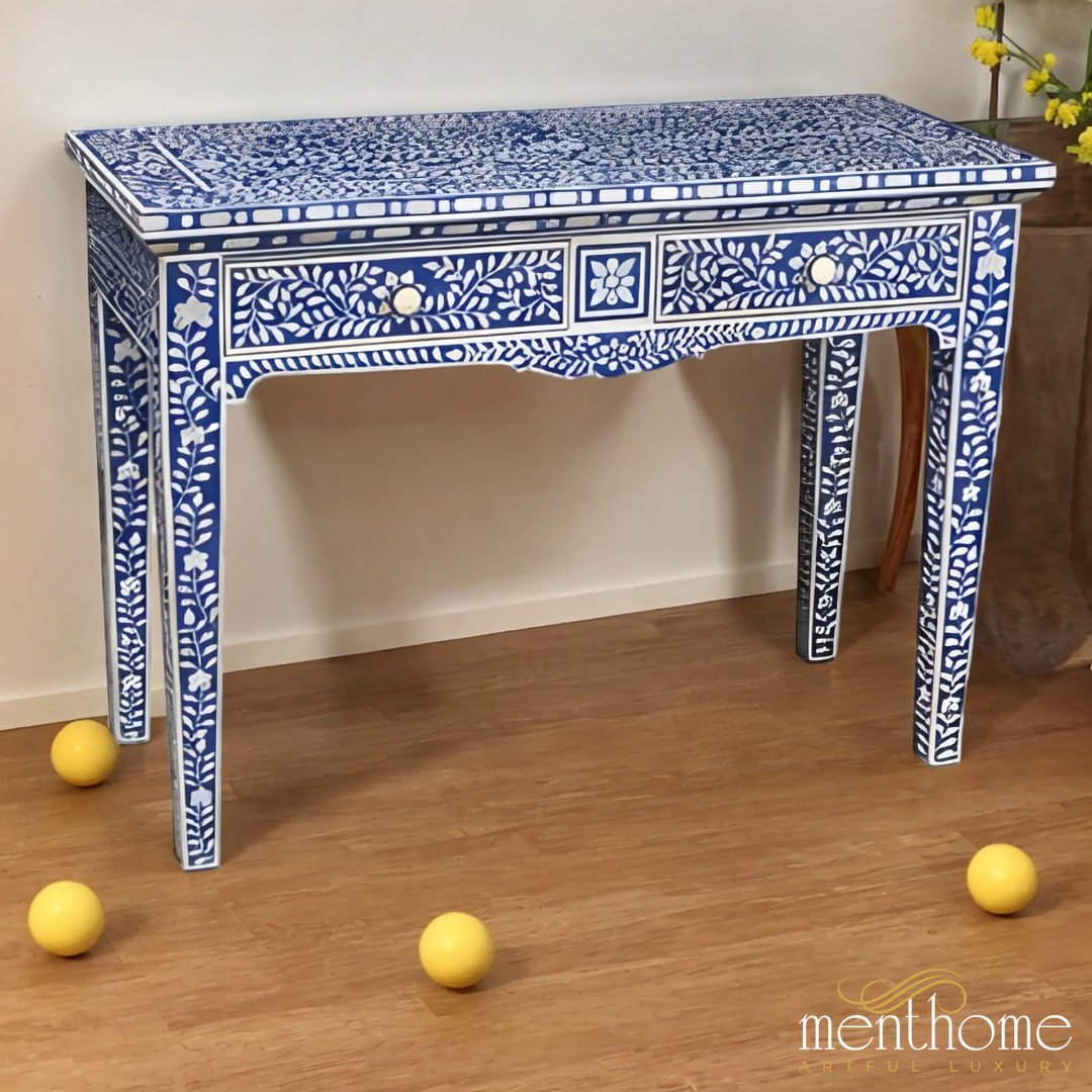 Bone Inlay desk | Handmade table | Designer Leg | Two Drawer | Luxury Handmade Desk