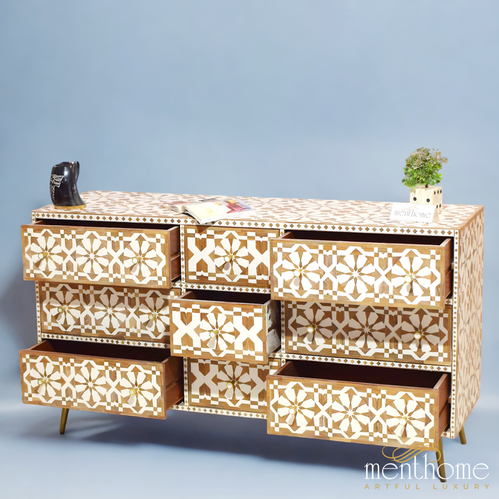 Wooden Dresser 9-drawers Moroccan Pattern