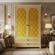 Hand-Painted Ornate Mustard Yellow Wooden Wardrobe | Luxury Handmade Wardrobe