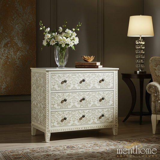 Vintage Style Floral Pattern 3-Drawer Chest | Luxury Handmade Chest of Drawer