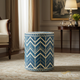 Blue and White Geometric Patterned Drum Stool | Luxury Handmade Stool
