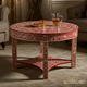 Handcrafted Red Floral Inlay Round Coffee Table | Luxury Handmade Coffee Table