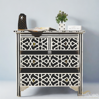 Black 4 drawer dresser Zikzak Bone Inlay | Luxury Handmade Dresser
