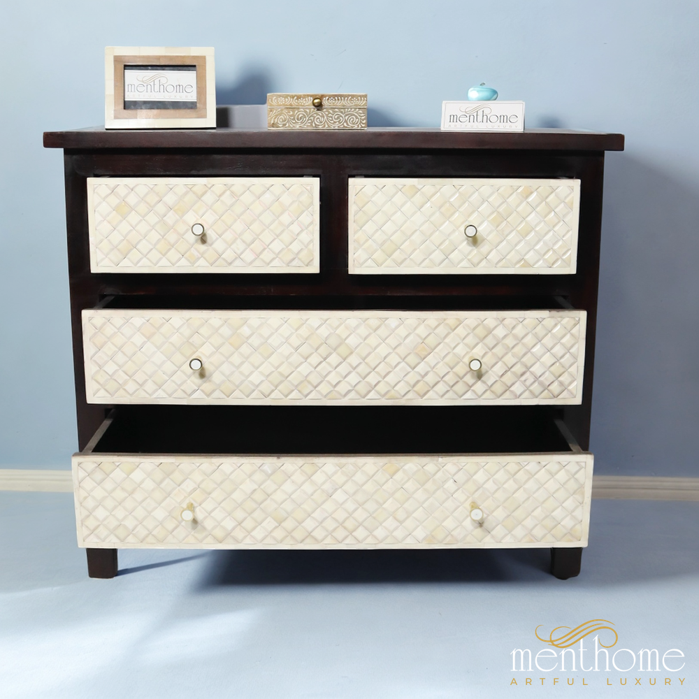 Wooden Bone Inlay 4-drawer dresser | Luxury Handmade Dresser