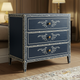 Elegant Navy Blue Wooden Chest of Drawers with Floral Inlay | Luxury Handmade Chest of Drawer