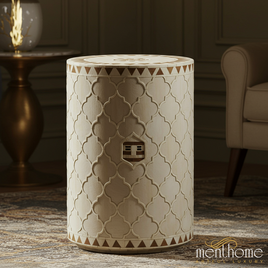 Moroccan Style Intricate Patterned Drum Stool | Luxury Handmade Stool