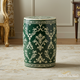Green and White Floral Patterned Ceramic Garden Stool | Luxury Handmade Stool