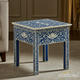Blue and White Floral Inlay Side Table | Luxury Handmade Side Table
