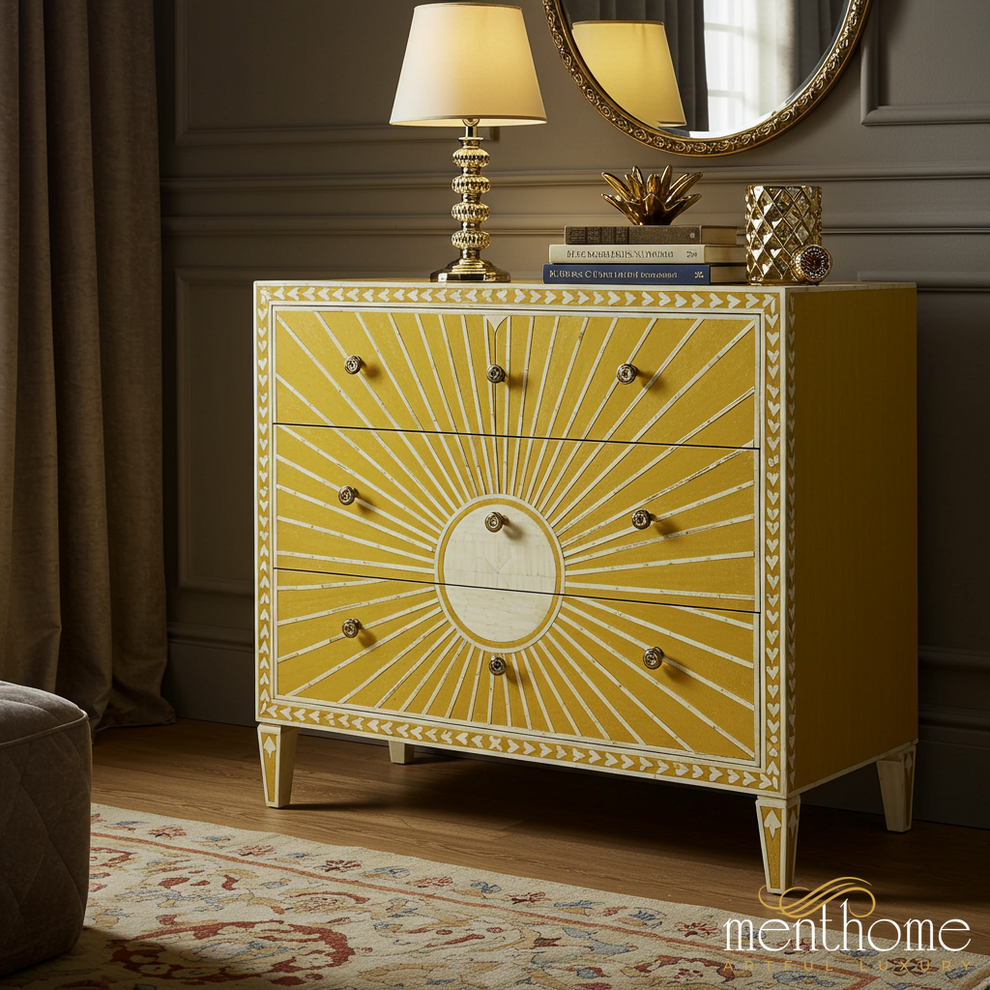 Sunburst Yellow Three Drawer Chest – Yellow dressers